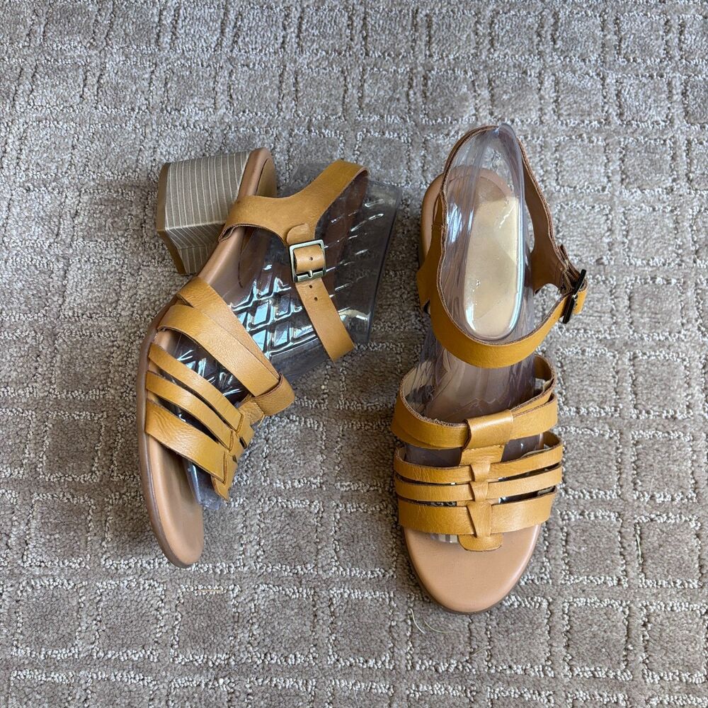 Korks by Kork-Ease Strappy Sandals Women's 9 Tan Leather Block Heel *READ*